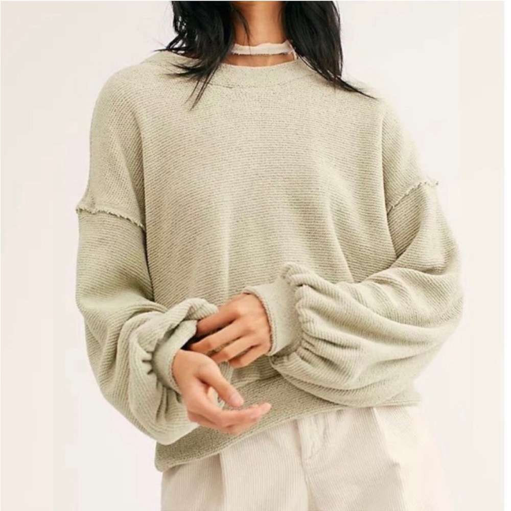 Free People FP Beach Happy Balloon Sleeve Pullover Sweatshirt, Size S.